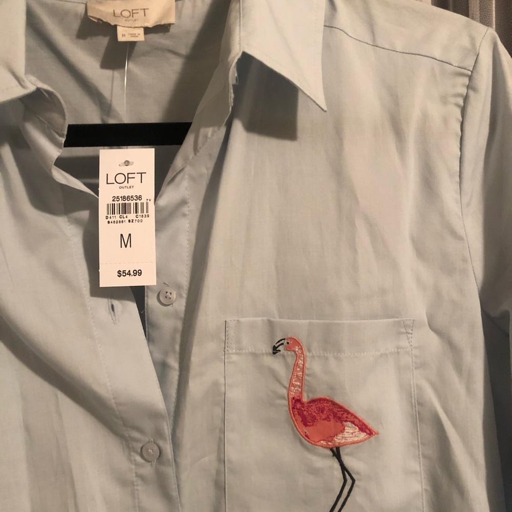 LOFT flamingo light blue button down